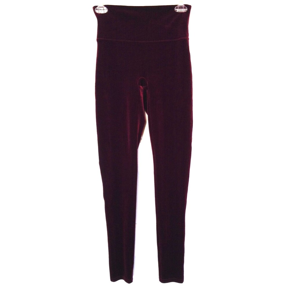 Spanx Leggings Wn M Burgundy Velvet Velour Slimming Pull On Stretch Athleisure
